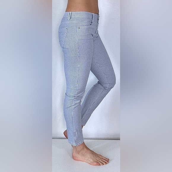 MASSIMO DUTTI WOMEN SLIM FIT CROPPED MIDWAIST TROUSERS blue and white stripes 4 - Picture 5 of 9